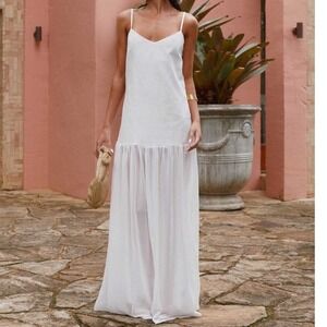 Peppermayo Heavenly Linen Maxi Dress White US 4 Bridal Beach Special Occasion